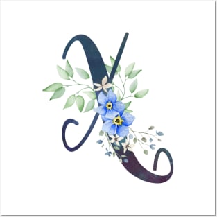 Floral Monogram X Wild Blue Flowers Posters and Art